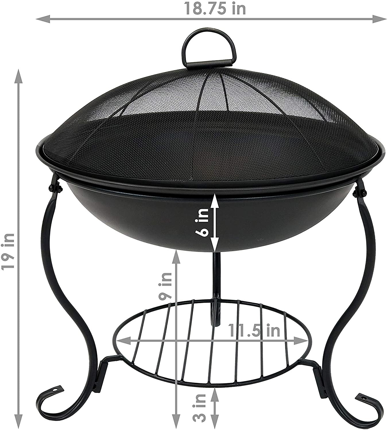 Steel Brazier Bowl - Black Outdoor Wood Burning Fire Pit Wood Stove Patio Fireplace