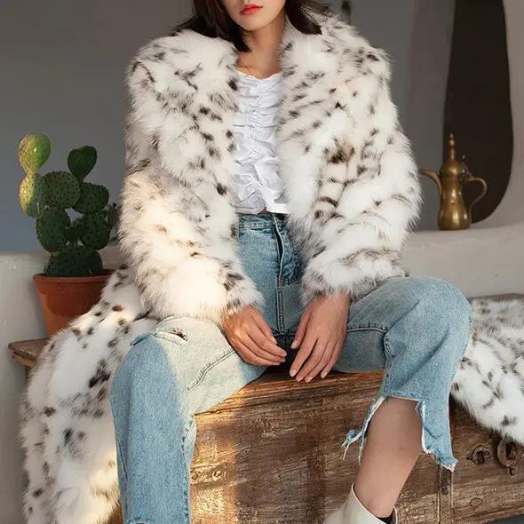 Latest Design Woman Fur Jacket Long Elegant Coats for Women Oversize Fat Girl Outdoor Wear Lynx Fur Coat