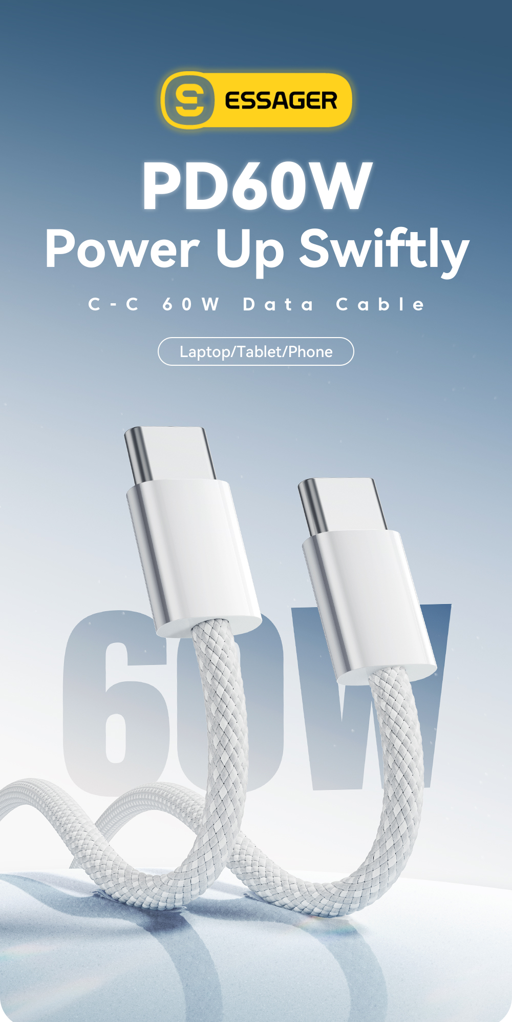 ESSAGER ES-X52 Series PD3.0 USB C To C Cable 60W 3A With TPE Jacket