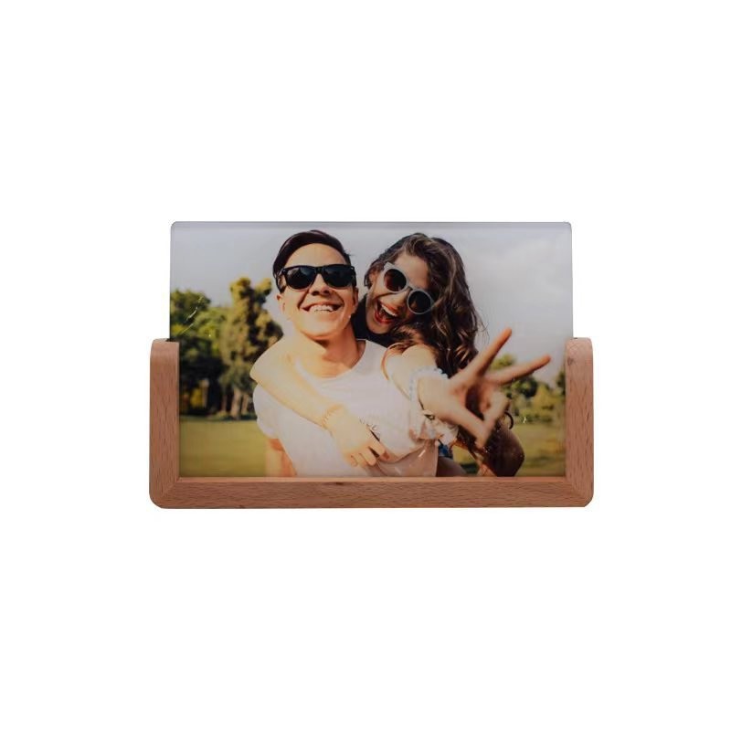Acrylic Sublimation Photo Frames With Warm Color Light Wood Base Stand LED Night Lights