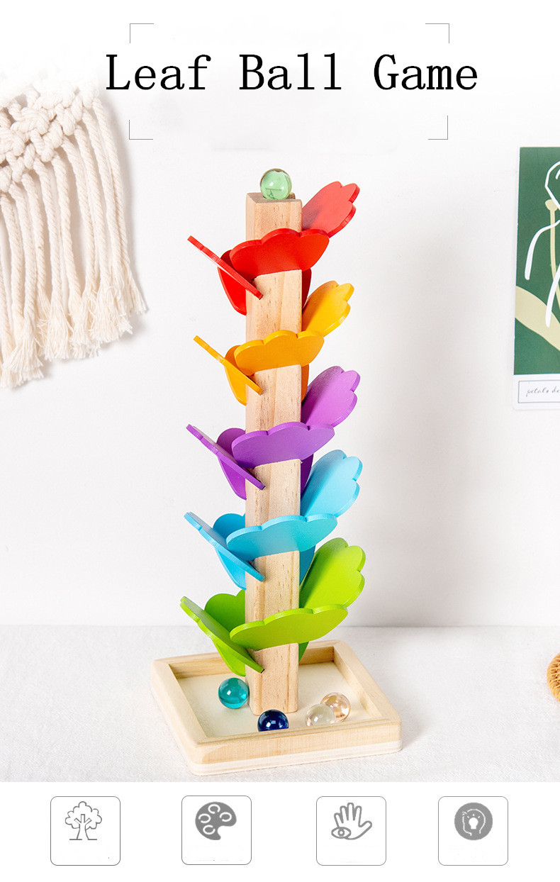 Montessori Baby Wooden Petal Tree Building Blocks Toy Children's Rainbow Ball Ball Run Track Educational Toy for Kids Gi