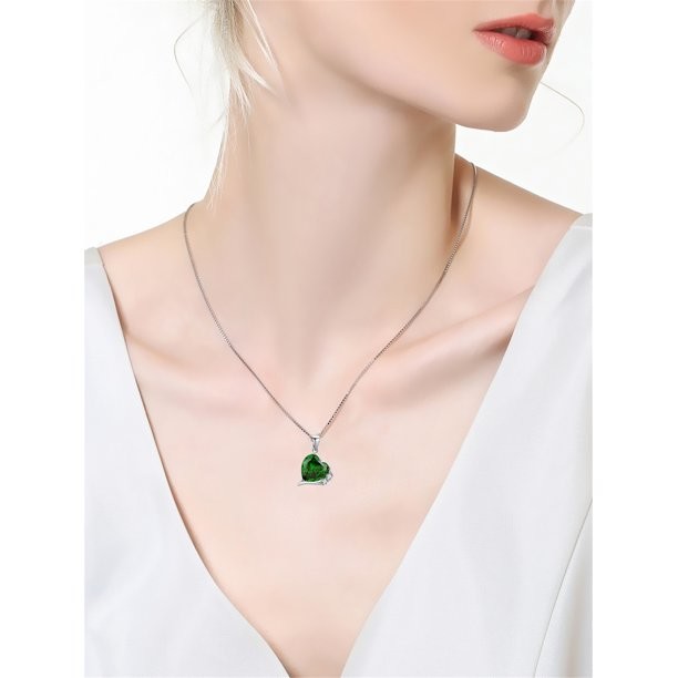 6.06 Carat TCW Heart Cut Gemstone Created Emerald 925 Sterling Silver Necklace Pendant with free 18 Chain