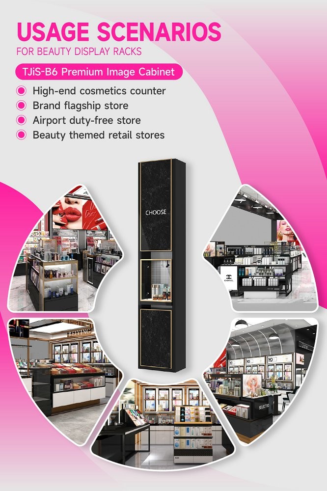 TJiS-B6 3mm Ceramic White Acrylic Letters Skincare Display Cabinet with LED Lights