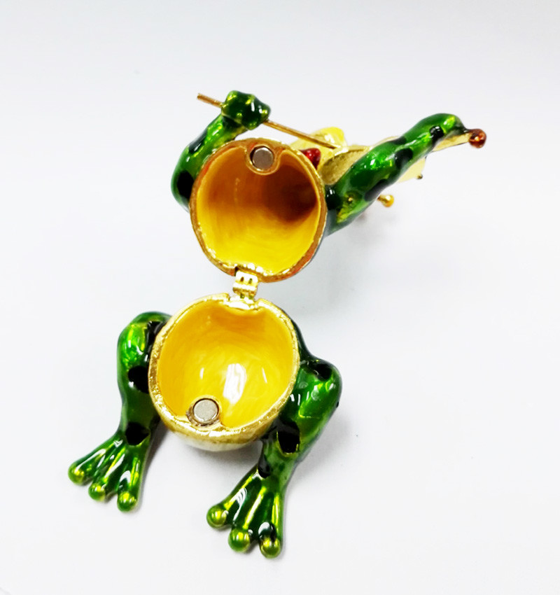 Mini Metal Frog Trinket Box Hinged Hand-Painted Animal Crystal Rhinestone Frog Jewelry Trinket Box Wedding Lady's Gift