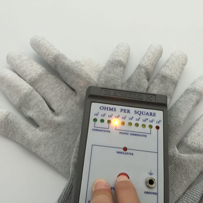 ESD PU Top Coated Anti Static Gloves Polyester Liner With Carbon Filament Knitted