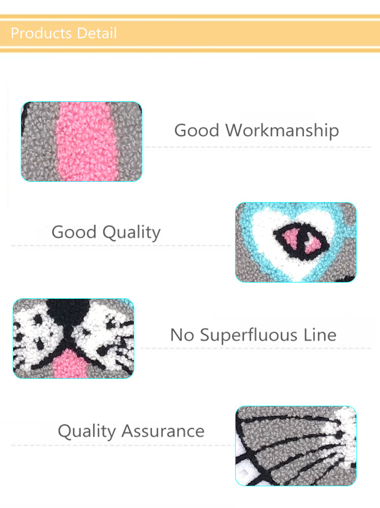 Grey Cat Custom Sew On Patches , Handmade Sew On Animal Patches Towel Material