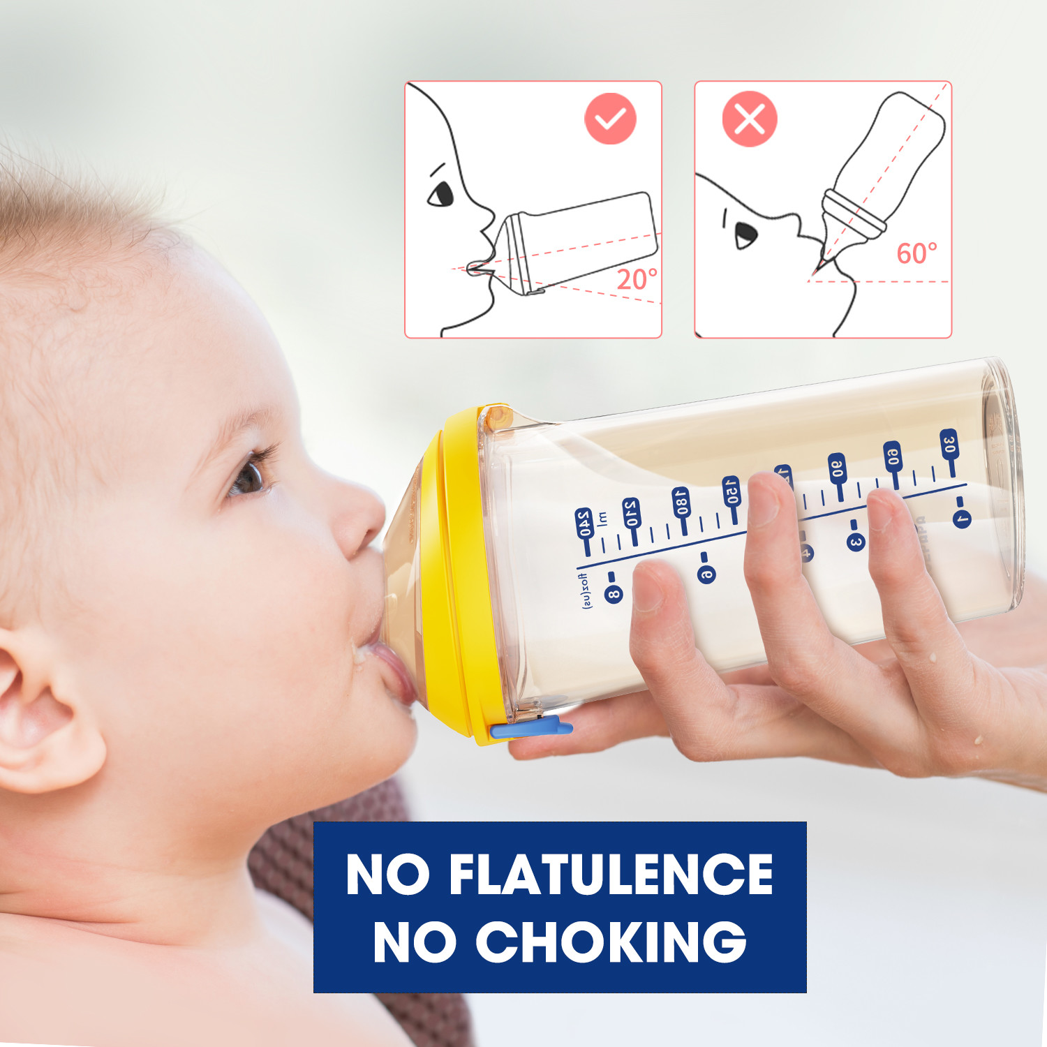 90° Extra Wide Angle Flip Cap Baby Bottle Breast Like Off Center Soft Nipple 240ml
