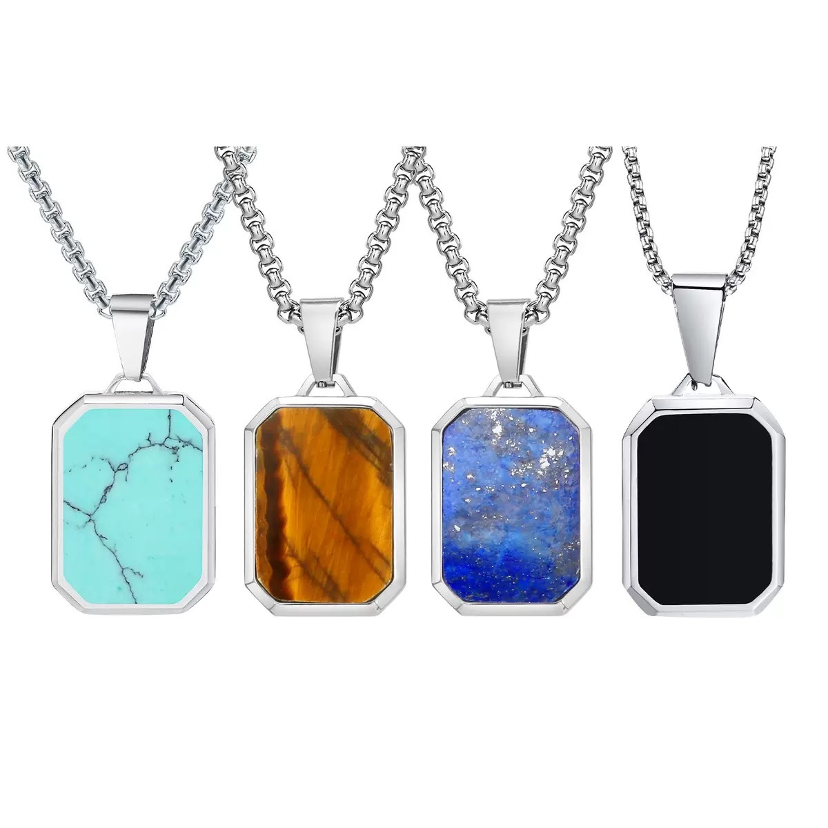 Stylish Lapis Lazuli and Stainless Steel Pendant for Unisex Wedding Occasion