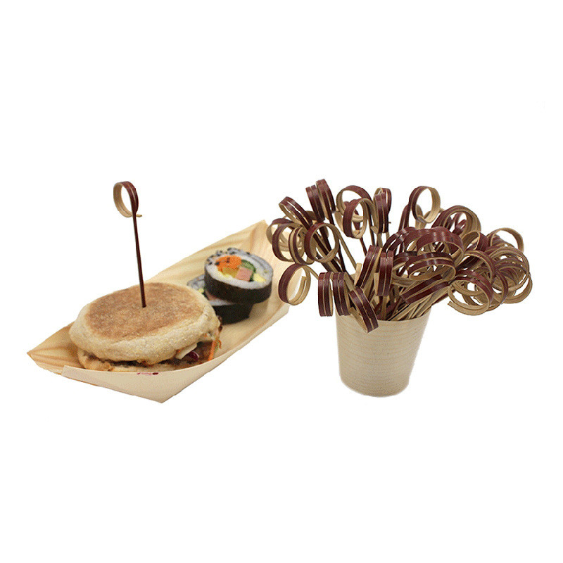 Disposable Black Ring Bamboo Cocktail Skewers Picks 12cm For Appetizer