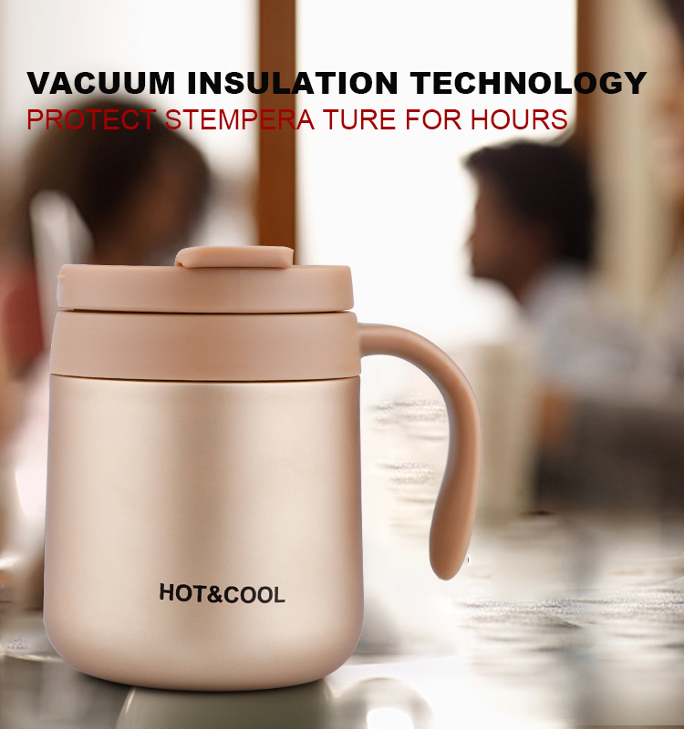 350ml Custom Mugs With Logo, Promotional Insulated Coffee Or Tea Mugs With Lid And Handles