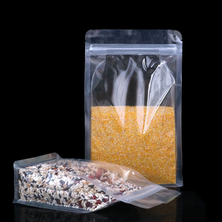 Heavy Duty Transparent Clear Flat Bottom Stand Up Pouches Bags with Resealable Ziplock for Food Snacks Nuts Packaging
