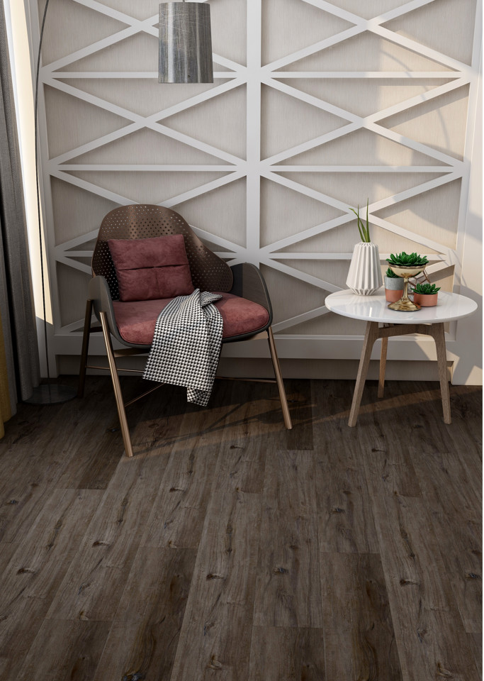 Midnight Miracle Brown SPC Flooring 5mm Anti Slip Fire Retardant GKBM Greenpy MJ-W6008