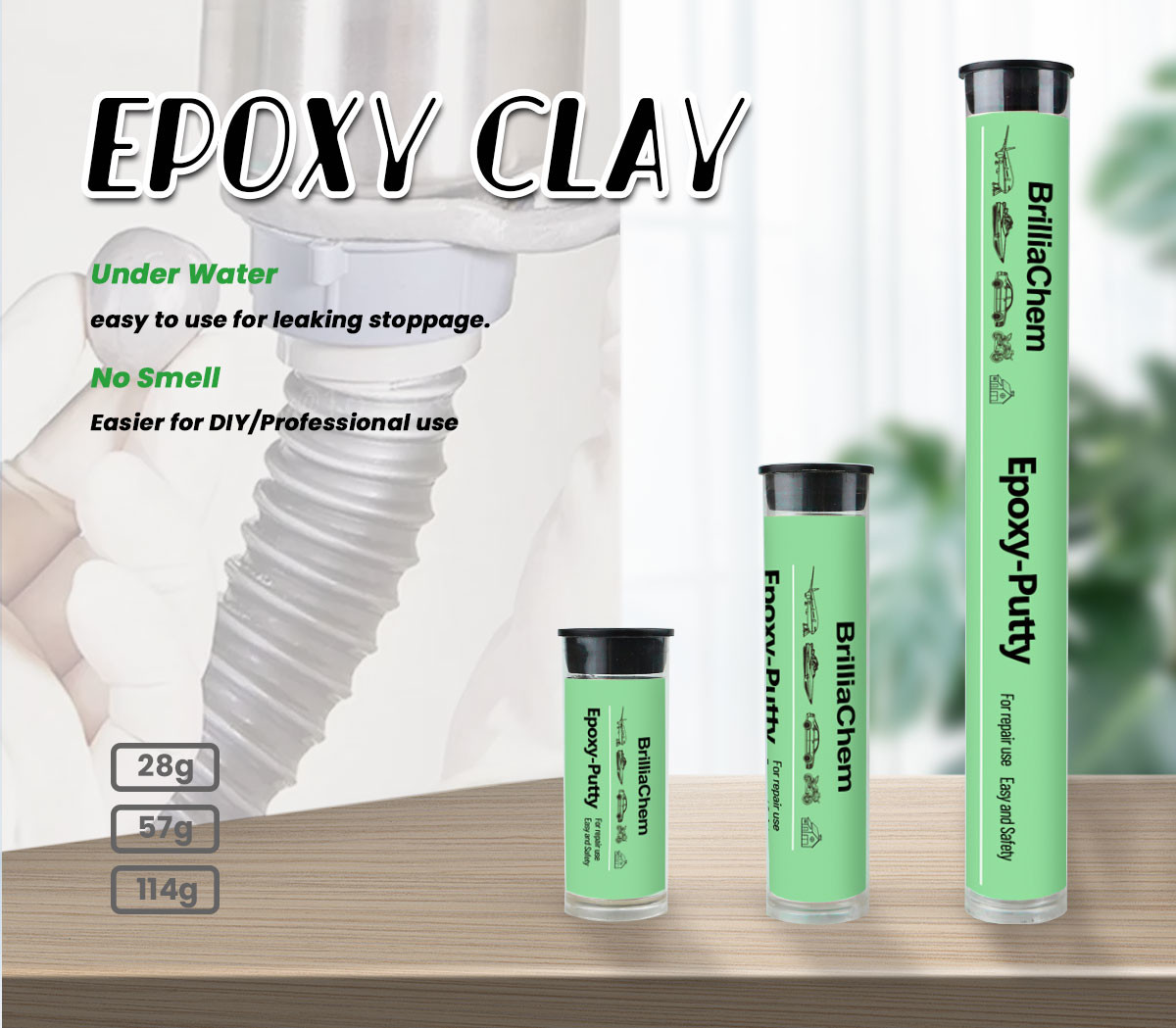28g 57g Epoxy Resin Putty Steel Epoxy Putty Repair Stick With 60mm Tube