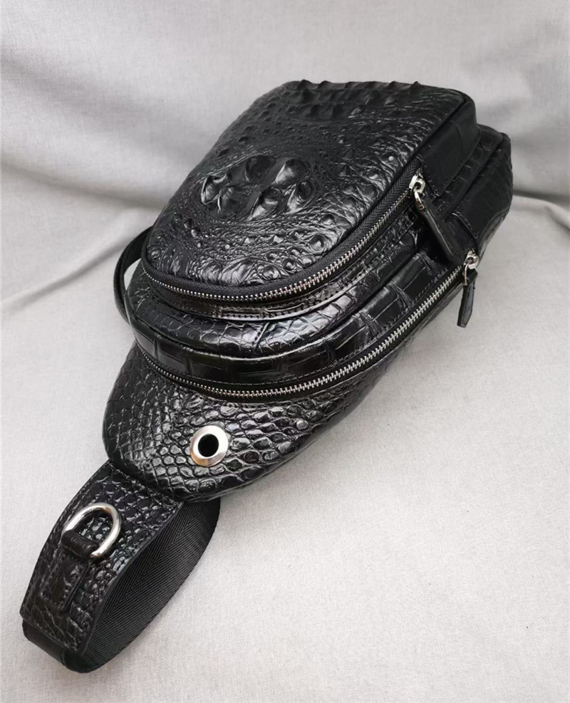 Genuine Real Crocodile Skin Men's Casual Chest Bag Authentic Alligator Leather Male Crossbody Bag Messenger Bag