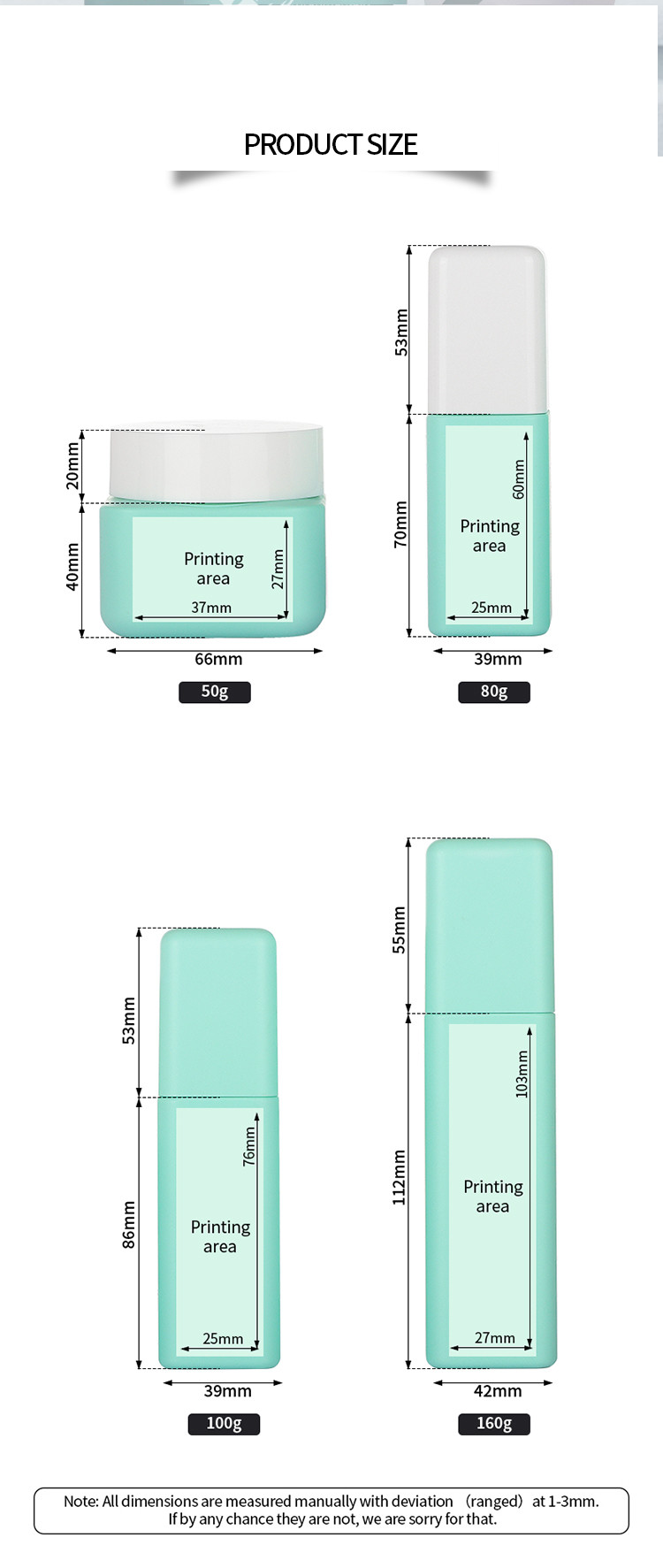 Elegant Green Cosmetic Packaging Sets 50g 80g 100ml 160ml Simple Style