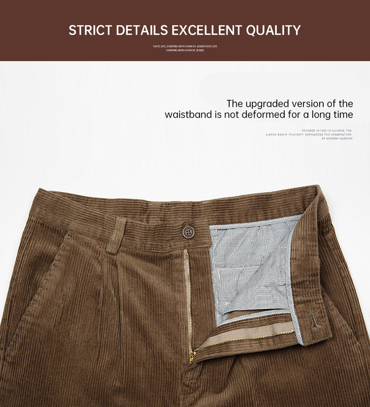 Custom Logo Made Men's 100% Cotton Corduroy Trousers Business Straight Pants for Men