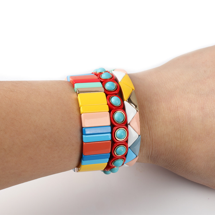 Multi Stack 3pcs Tile Bead Bracelet Colorful For Women And Men