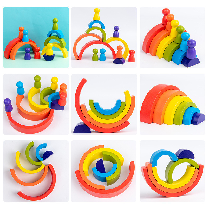 Baby Wooden Montessori Rainbow Building Blocks Educational