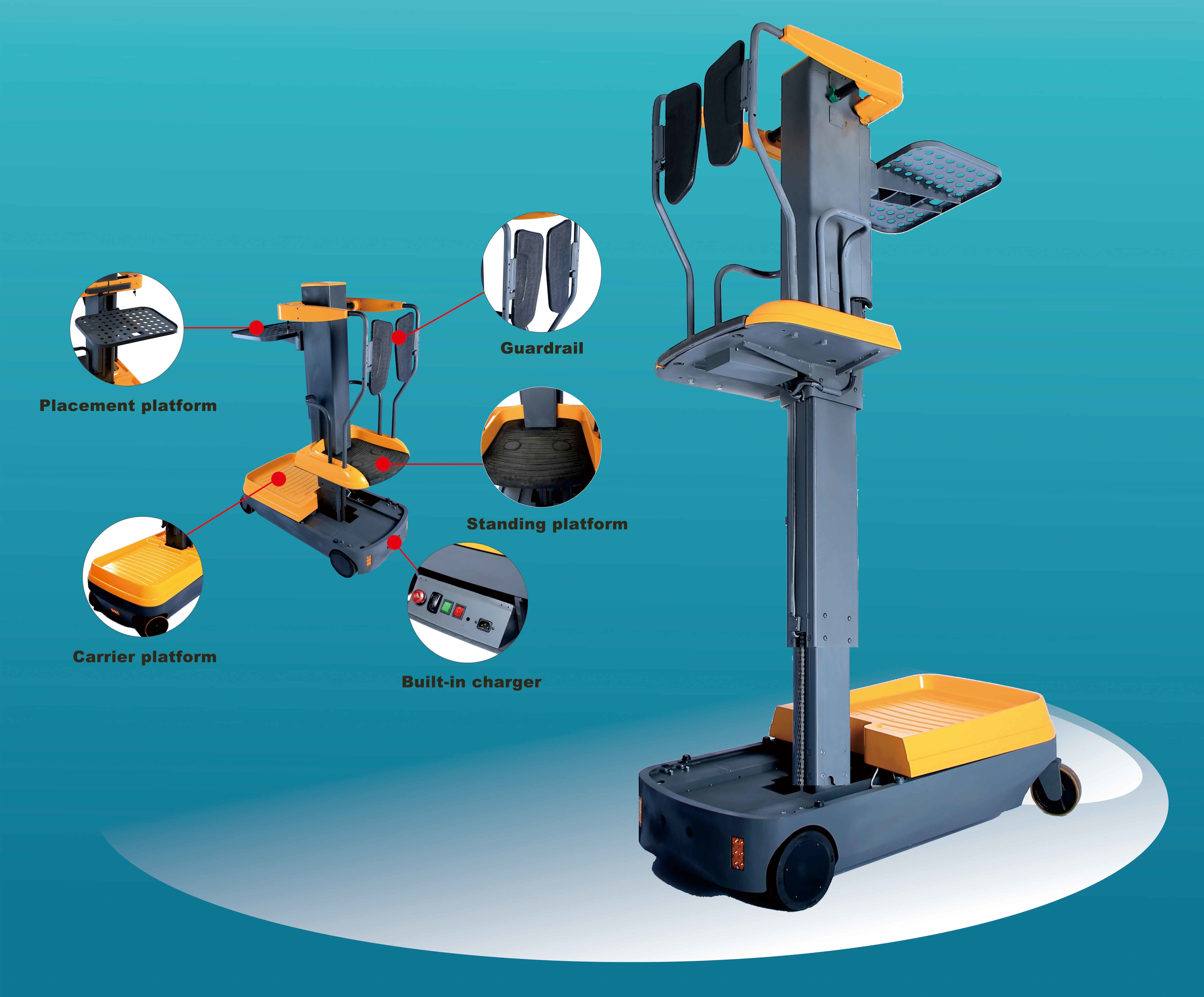 Battery Operated Order Picker Forklift With 3000mm Platform Lifting Height