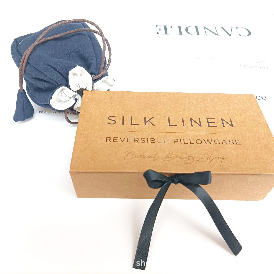 Eco Friendly Nature Cardboard Gift Box Black Printing Ribbon Closure