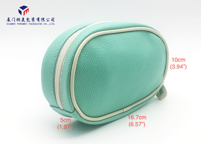 Light Green Color Leather Make Up Bag , Zip Around Cosmetic Bag For Ladies