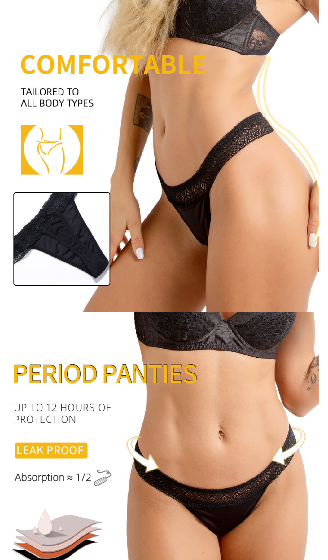 Nylon Women'S Sanitary Period Panties Underwear Four Layers G-String Lace Thong Sexy Menstrual