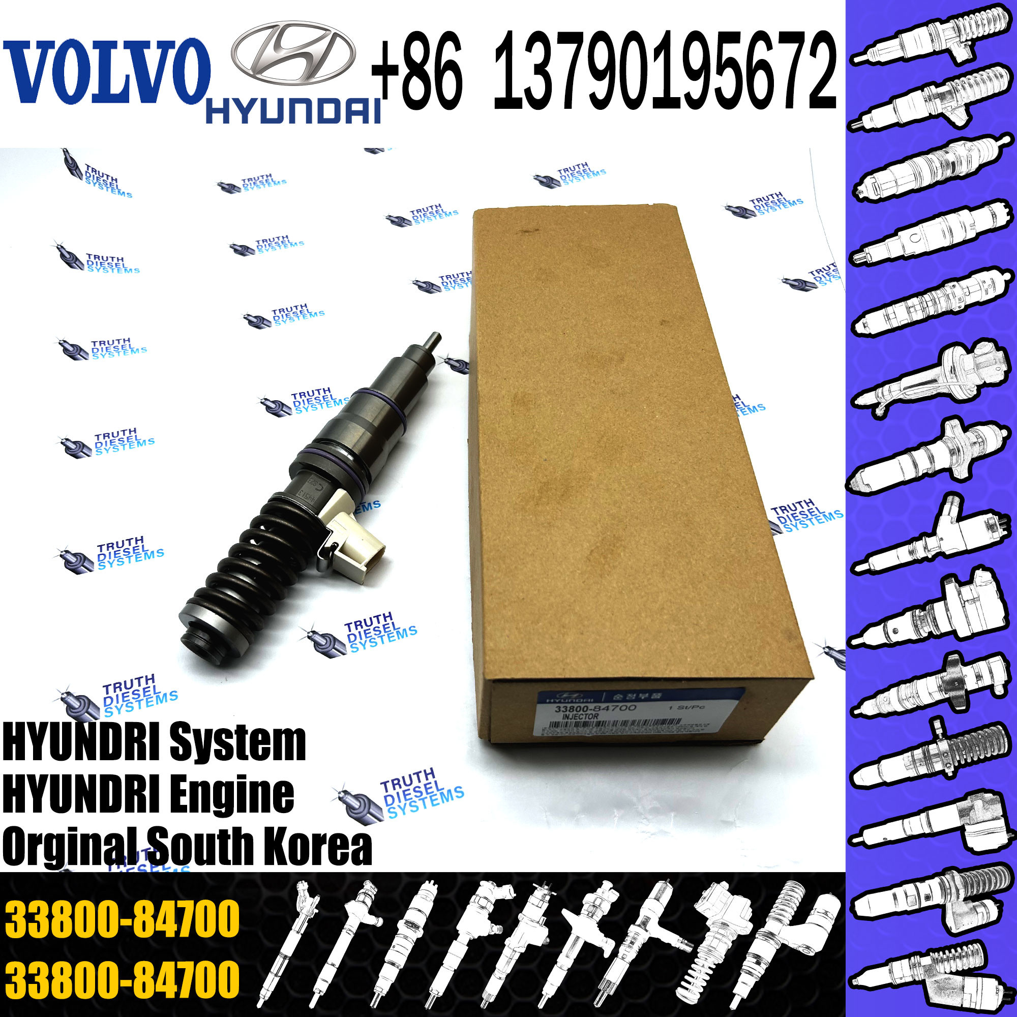 common rail injector 33800-84700 61928748 Auto parts fuel injector for Hyundai diesel injector nozzle 33800-84700