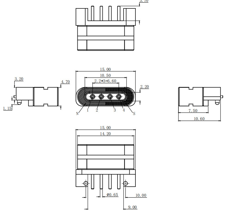 2.2mm Pitch Magnetic Connectors 3A Right Angle Pin Connector 4 Pin