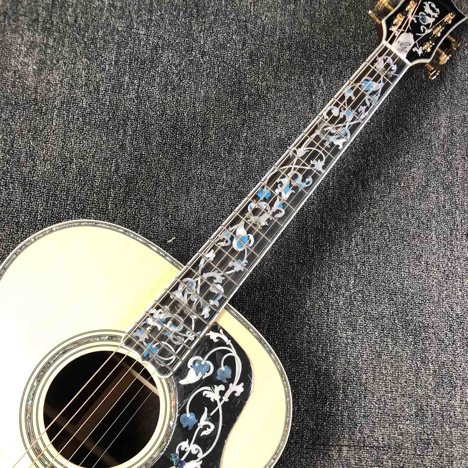Custom 42" Deluxe AAAA All Solid Wood Real Abalone Binding Ebony Fingerboard Cocobolo Back Side SJ200 Acoustic Guitar