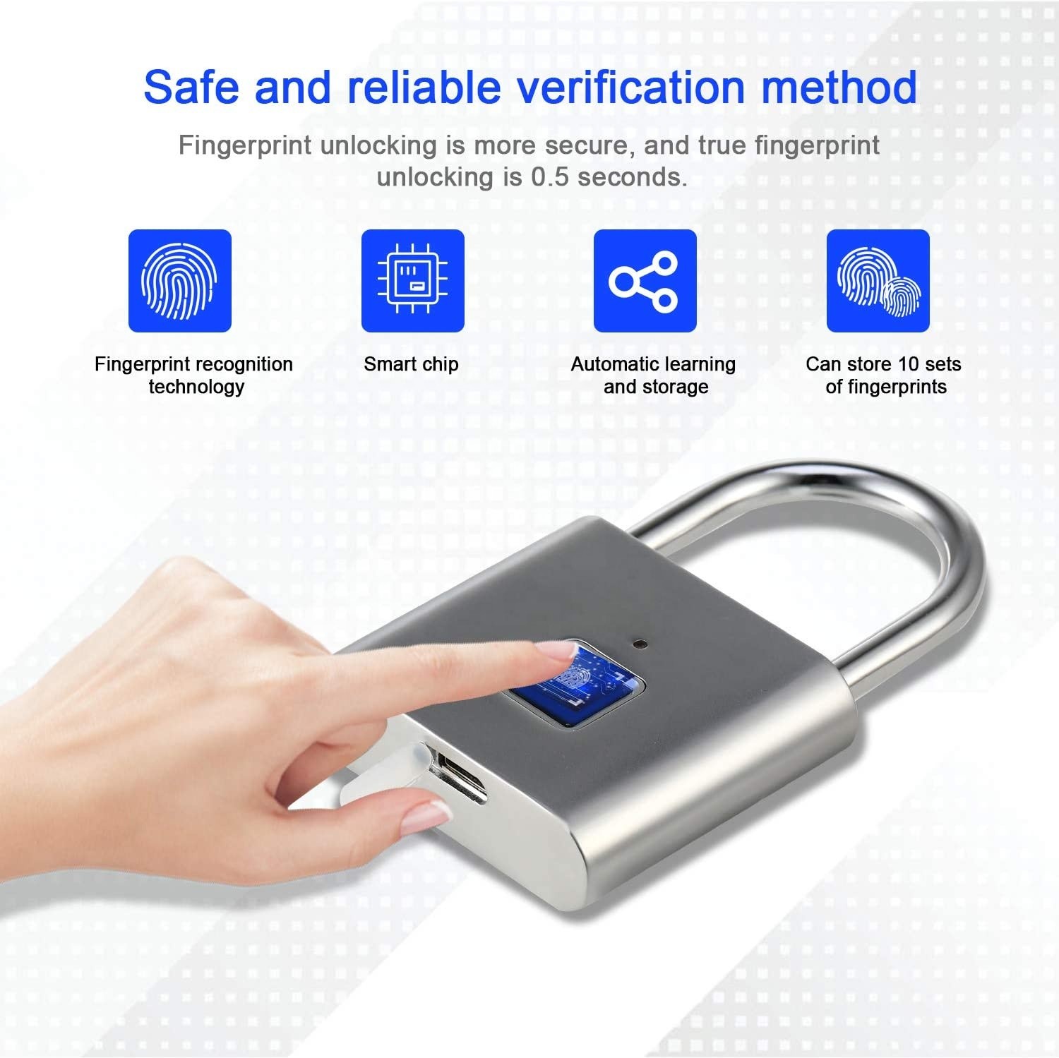 IP65 Waterproof Digital Fingerprint Padlock ‎Polished Zinc Alloy Micro USB Charging