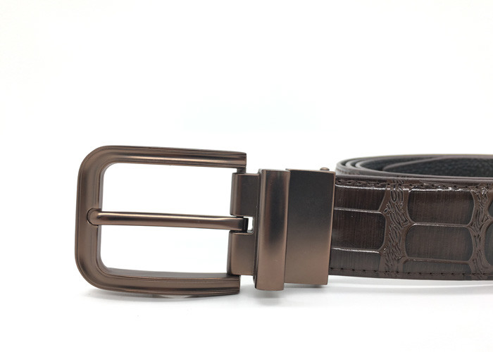 Men Reversible Buckle Belt Croc Pattern Leather , Curved Dress Strap