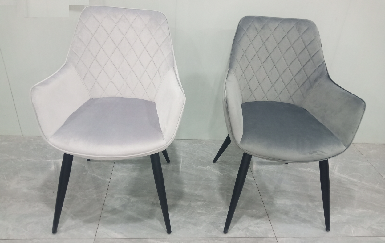 Velvet Blue Upholstered Dining Chairs With Black Metal Legs