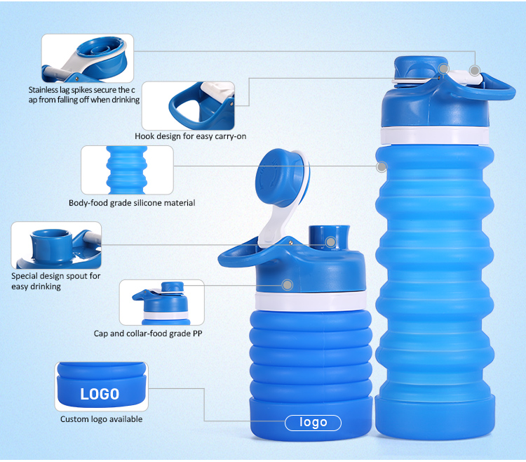 Travel Portable Squeeze Flexible Silicone Collapsible Water Bottle