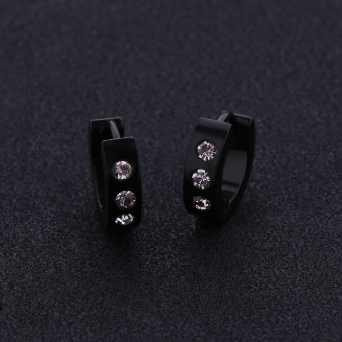 Custom CZ Earring Jewelry Hopp Earrings Black Plated Studs Circle Clip on Earrings