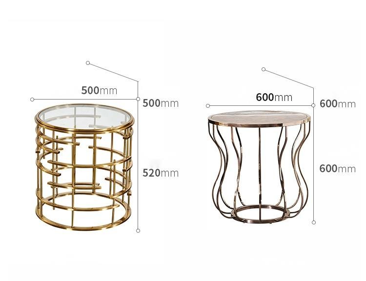 Golden Metal Corner Table Sofa Side Table Round Glass Table Top Bedside Table
