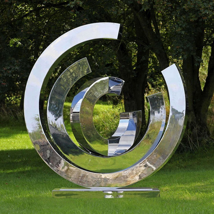 Modern Outdoor Garden Mirror Finishing Abstract Statue Art Metal Stainless Steel Circle Sculpture