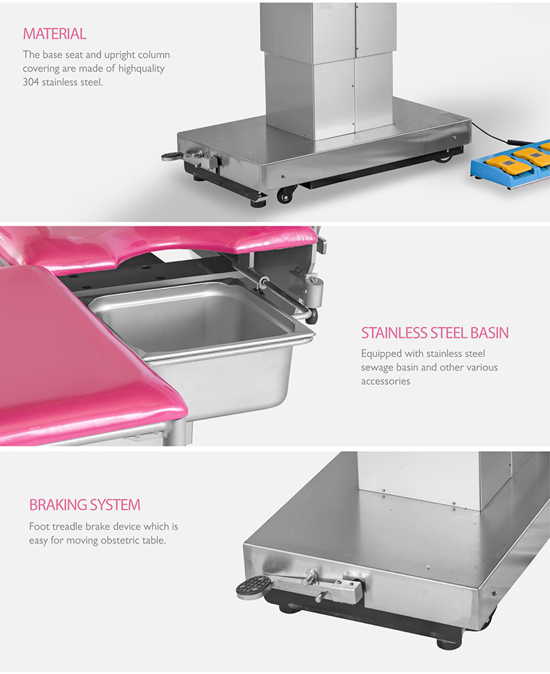 Gynecological Delivery H630mm Obstetric Bed 250kg Laod In Hospital Delivery Table
