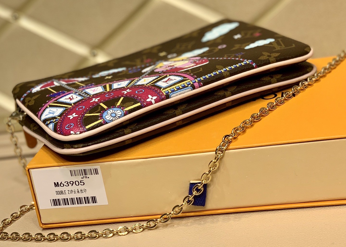 M63905 Silk-Screen Pochette Double Zip Luxury Chain Bag Genunie Leather And Carvas Luxury Chain Bag Small Cross-Body Bag