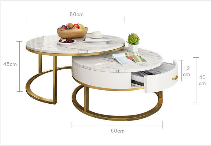 Nordic Marble Living Room Custom Made Furniture With Drawer Round Size Tea Table Combination