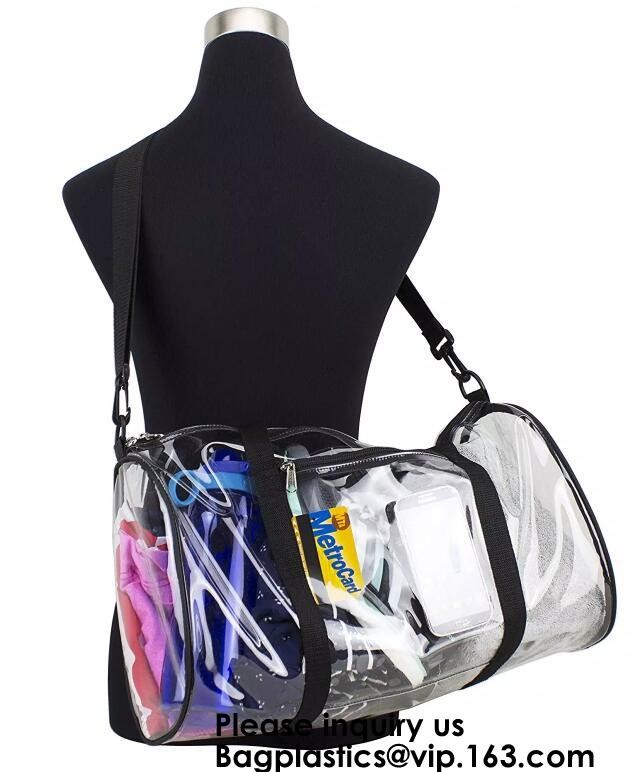 Clear Duffel Gym Bag Transparent PVC Carry Bag With Shoulder Strap,Cosmetic Carry Bag Magnet Pockets Detachable Shoulder