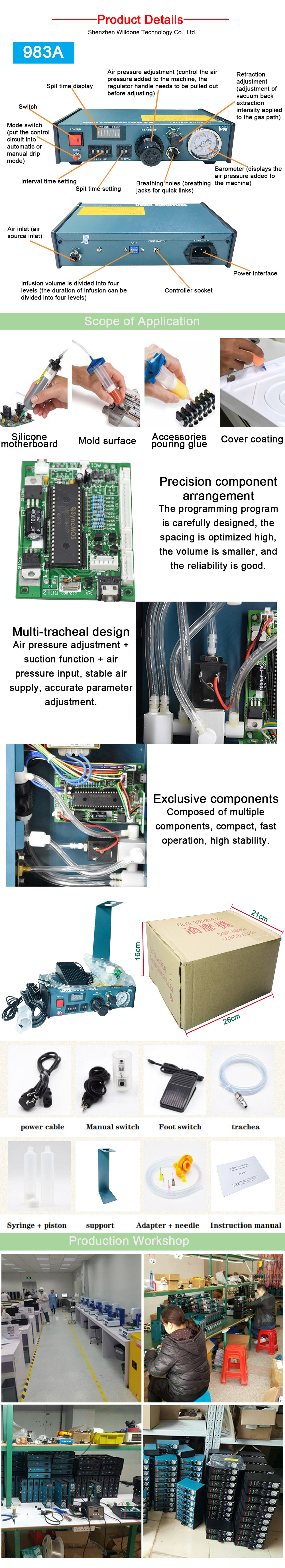 Willdone 983A Digital Semi Automatic Pneumatic Glue Dispenser, Glue Dispensing Machine