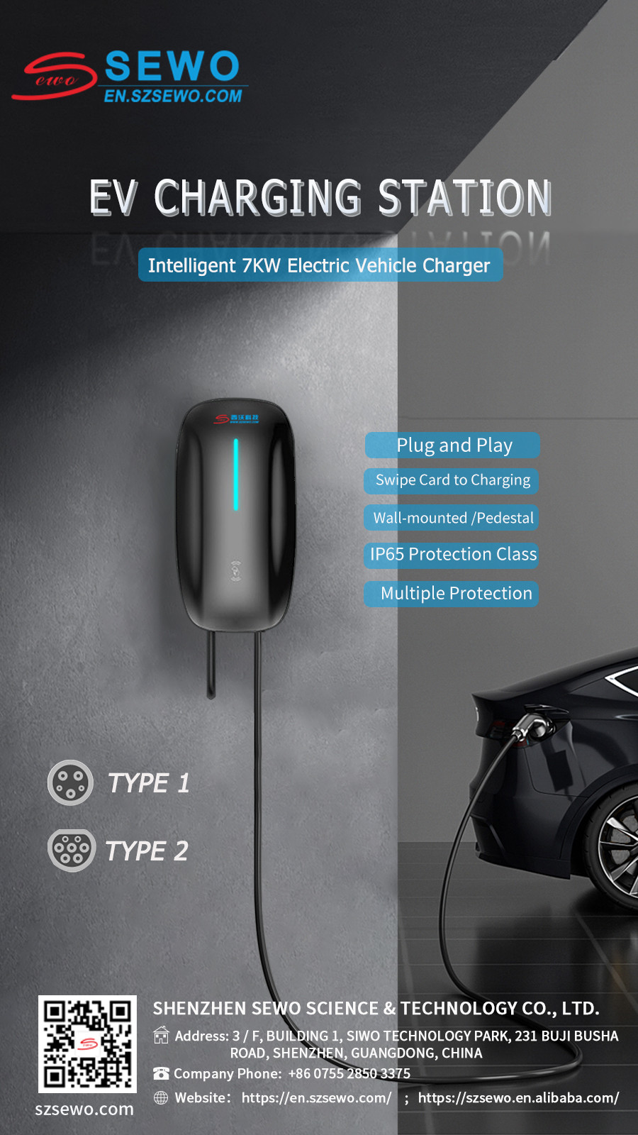 7KW Home EV Charging Station Commercial EV Charger Electric Car Charging Leads