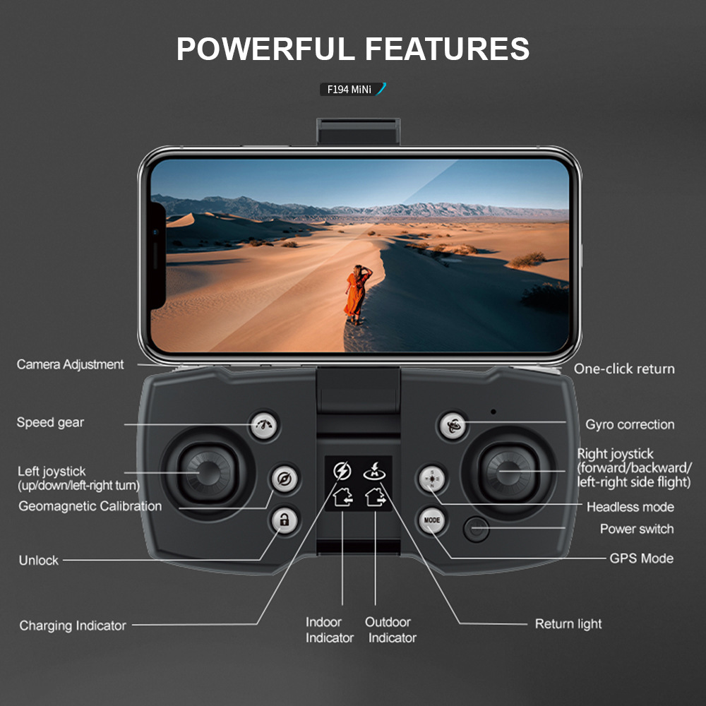 GPS Dual Camera Foldable Mini Drone F194 for Aerial Photography and Remote Control