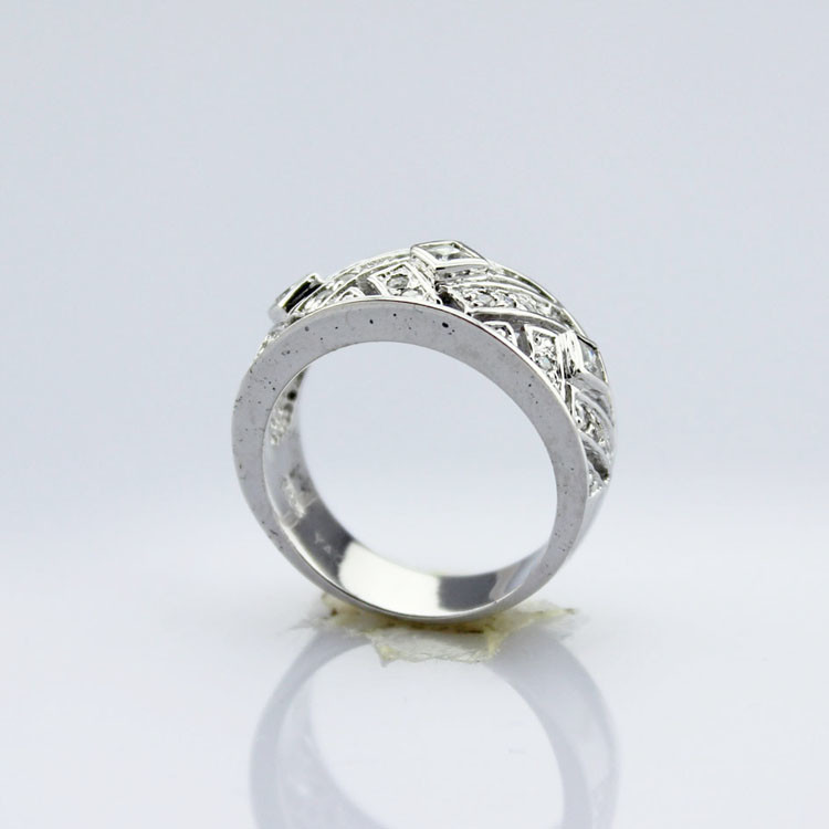 Fahion Women Sterling Silver Band Ring Pave Cubic Zirconia(SRJ657)