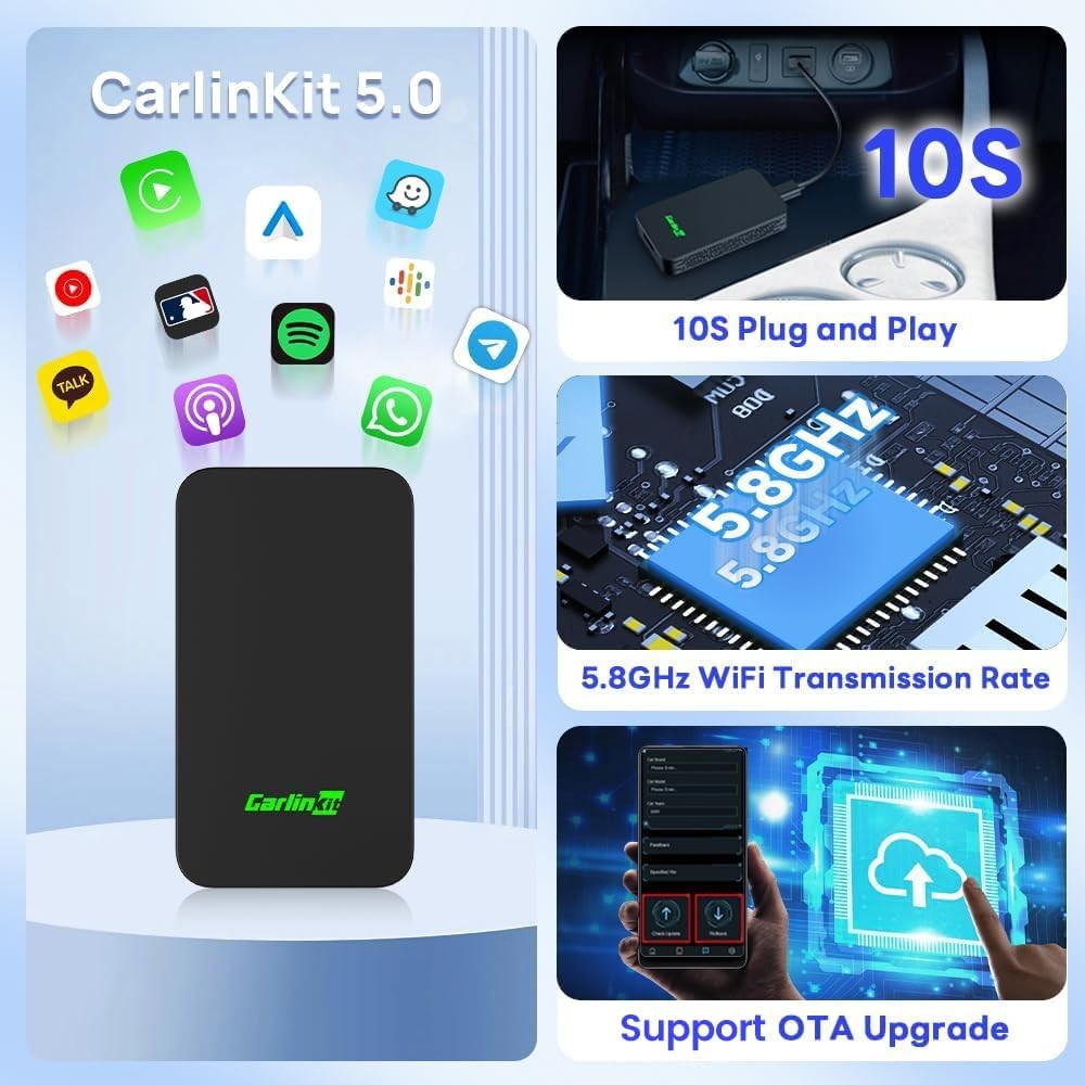 High Sensitivity Wired Carplay To Wireless Carplay Converter U2W Built In 5G Smart Chip