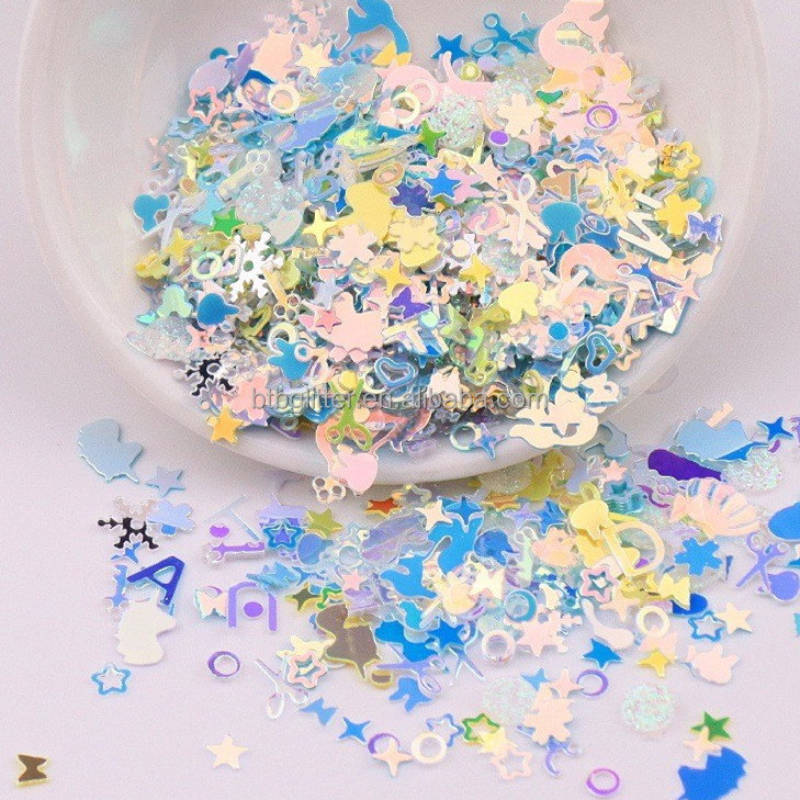 Fashionable Scissors Shell Key Hollow Four Corners Glitter Shaped Mixes Nail Art Nail Polish Nail Gel Decoration for Dog