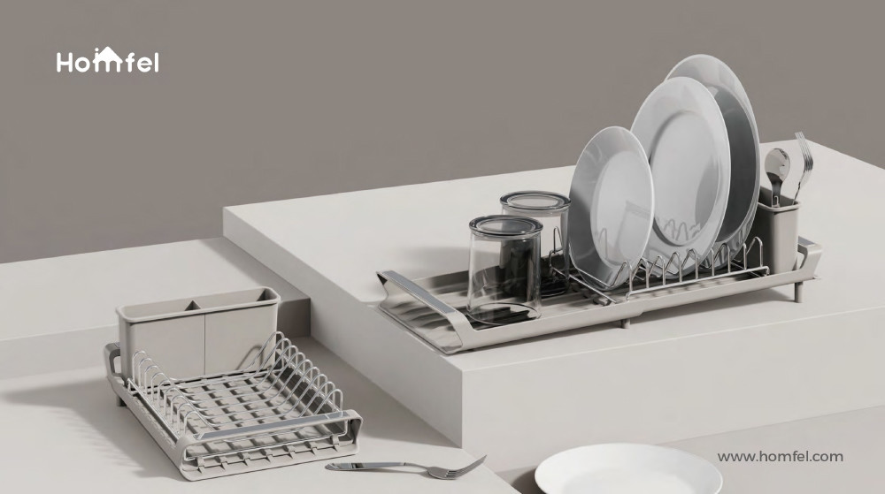 Non Folding Adjustable Metal Wire Kitchen Dish Rack For Sustainable Utensils Storage