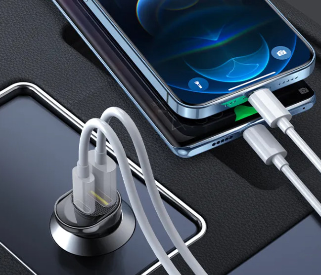Metal Silver Pull Ring PD30W Super Fast Car Charger Invisible QC 3.0 Car Charger