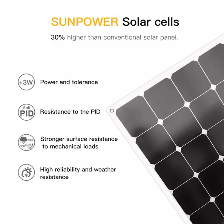 Sunpower Rollable Semi Flexible Solar Panels ETFE 100W 120W 150W 155W 165W 170W