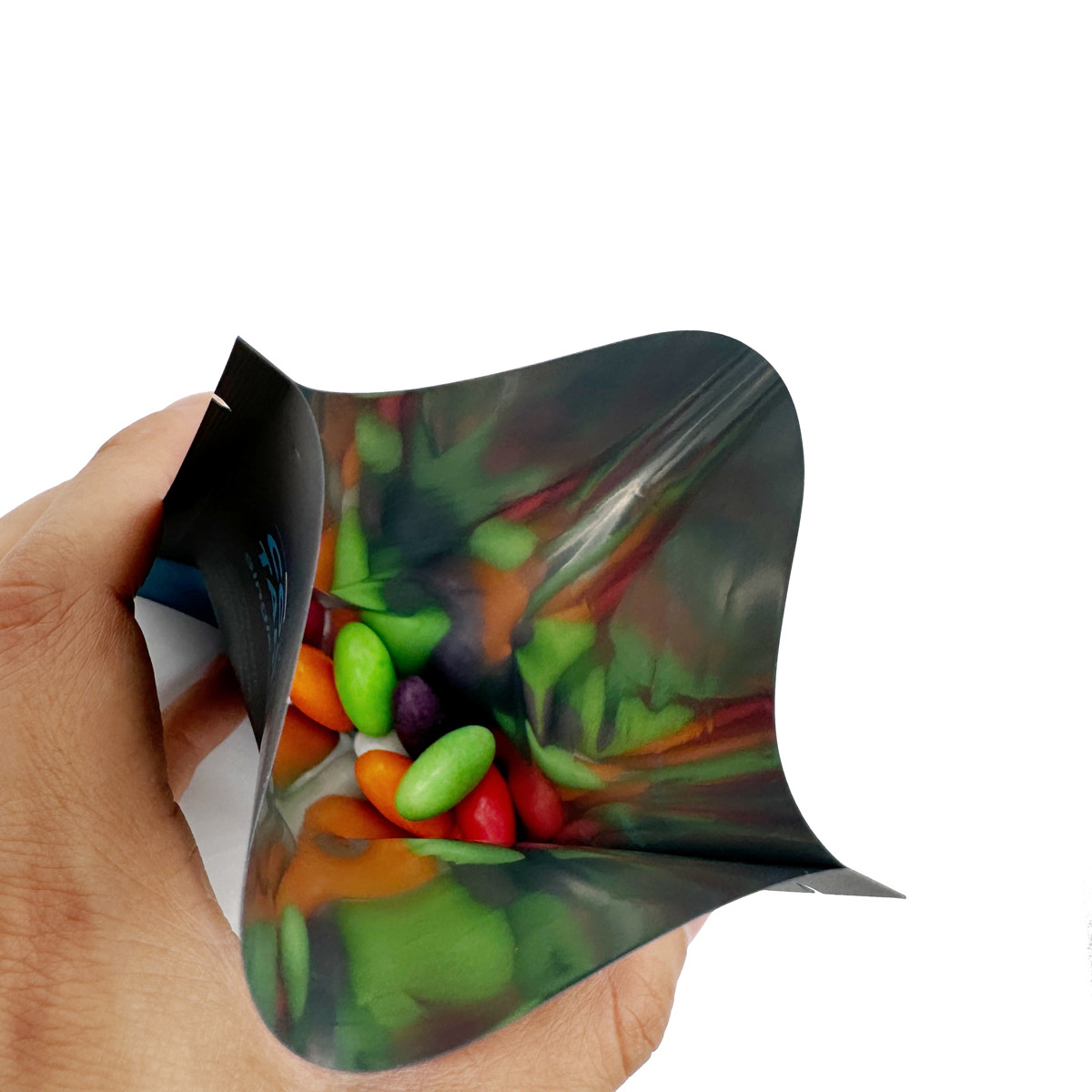Custom Printed Matte Black Small Flexible Plastic 3 Sided Pouch For Tea With Aluminum Foil Lining